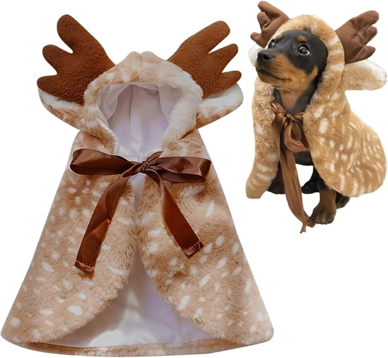 TYXHXTF Accesorios Ropa Navideño de Disfraz, Traje de Disfraz de Perro Gato Pequeños, Navidad para Mascotas, Capa de Mascota de Alce, Decoración Navideña para Perro y Gato — Ropa Navidad