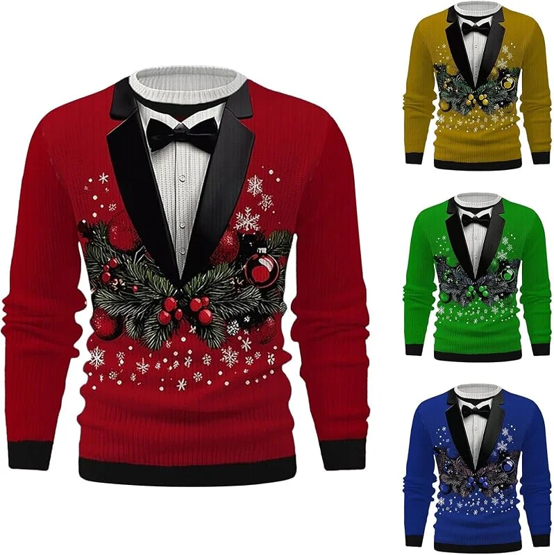 PINTUTU Sudadera Navidad para Hombre, Jersey Navideño Feo Clásico Sweaters Jersey Familia Merry Christmas Jumper Gracioso Familiares Talla Grande de Suave — Ropa Navidad