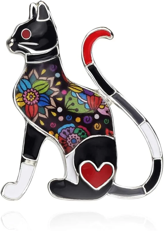 WEVENI Broche de aleación elegante con diseño de gato, esmaltado, pin de solapa de gatito, bufanda, accesorios para mujeres, señoras y niñas, regalo de fiesta, 35mm x 28mm, Metal, no conocido — Ropa Navidad