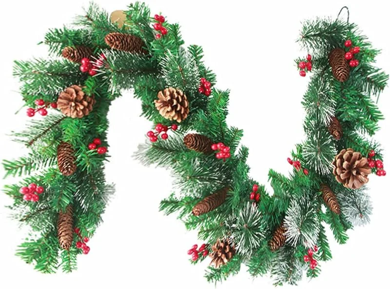 Ricyea Guirnalda de Navidad con iluminación, guirnalda de abeto artificial, 2, 7 m, guirnalda LED de Navidad, decoración para interiores y exteriores, decoración navideña para escaleras, chimeneas — Decoracion Navidad