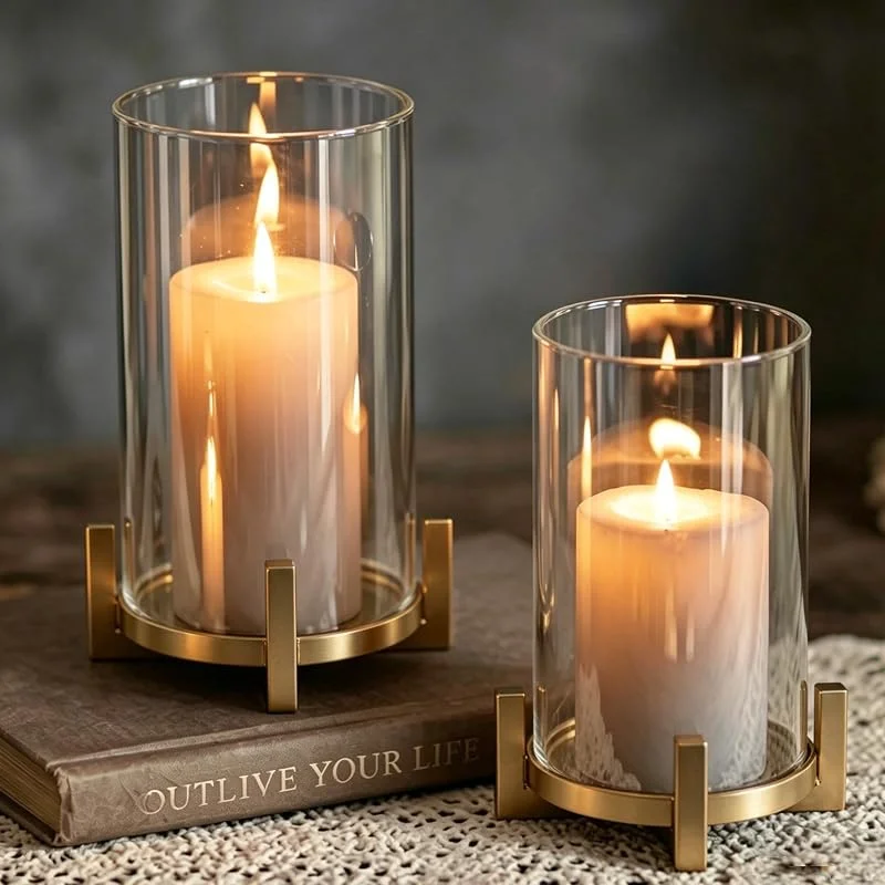 Visita la tienda de Nuptio NUPTIO Portavelas Cristal Candelabros de Columna: Dorado Candelabro Base in Metallo con Cilindro in Vetro - Porta Velas Decorativas Centro de Mesa para Exteriores Salón Boda Navidad — Decoracion Navidad