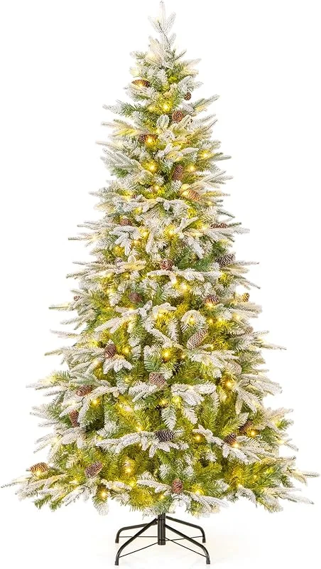 Visita la tienda de COSTWAY COSTWAY Árbol de Navidad Nevado 190 cm, Arbol de Navidad con Luces Incorporadas, 280 Luces LED Blanco Cálido, 62 Piñas, 765 Ramas de PE y PVC, Arvore de Natal Hogar Oficina Fiesta — Decoracion Navidad
