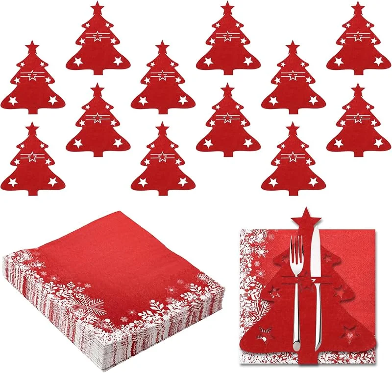 POPAPIE 12 PcsCubiertos de Navidad de Fieltro Bolsa para Cubiertos Árbol de Navidad — Adviento y mesa