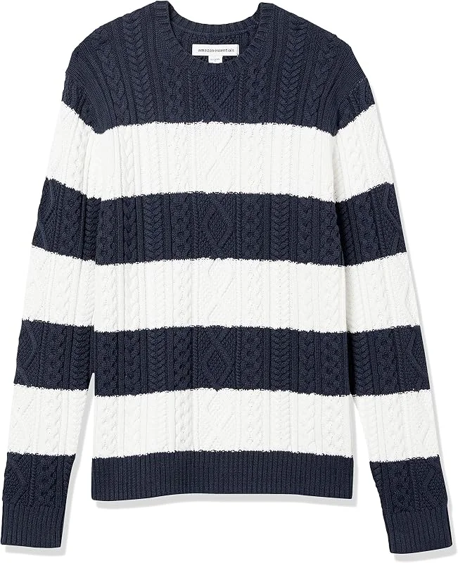 Visita la tienda de Amazon Essentials Amazon Essentials Hombre Jersey de Manga Larga 100% de Algodón con Trenzado Aran y Cuello Redondo — Ropa Navidad