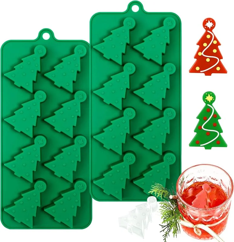 webake 2pcs Molde de silicona Árbol de Navidad Moldes de cubitos de hielo Molde de chocolate para hornear de Navidad Molde de chocolate para Ice Cube Chocolate DIY Soft Candy Jelly Cookies — Hogar y cocina