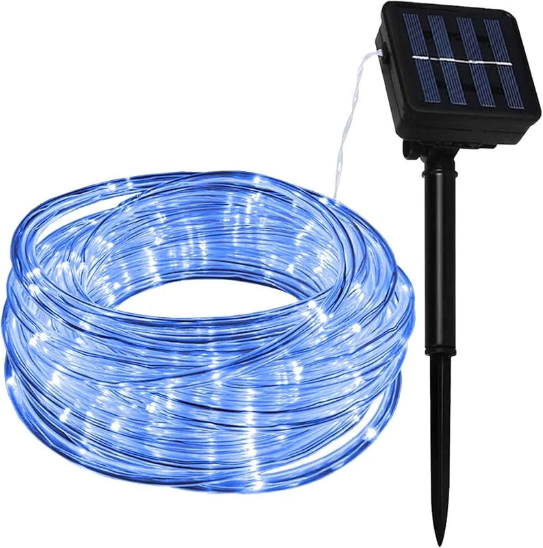 Lamker 10M 100 LED Manguera Guirnaldas Luces Solar Exterior 8 Modos Azul Iluminación IP65 Impermeable Cadena de Luz para Jardín Balcón Terraza Navidad Fiestas Luces de Hadas Guirnalda Decorativa — Luces Navidad