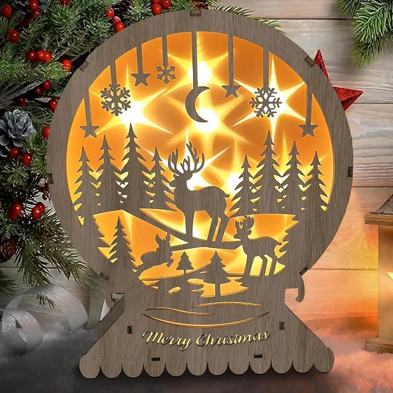 JINGTOPS Luz Led Navidad, Lámpara Decorativa Madera, Estrellas Con 10 Luz Blanca Cálida, Iluminación Mesa Ventana Iluminada, Adviento, Invierno, 20 x 15 x 5 cm — Decoracion Navidad