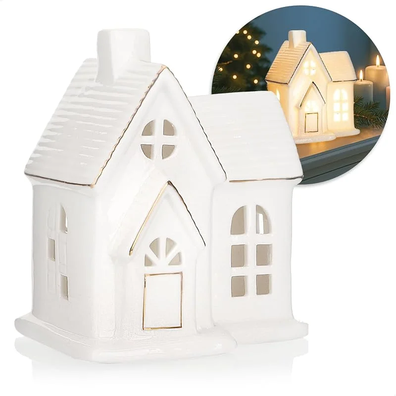 Visita la tienda de com-four com-four® Casita LED de porcelana blanca – casa decorativa iluminada — Cena a la luz de velas