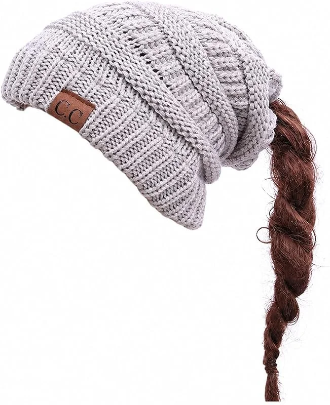 LINQEE Gorro Punto de Cola de Caballo para Mujer Gorros de Punto con Agujero — Ropa Navidad