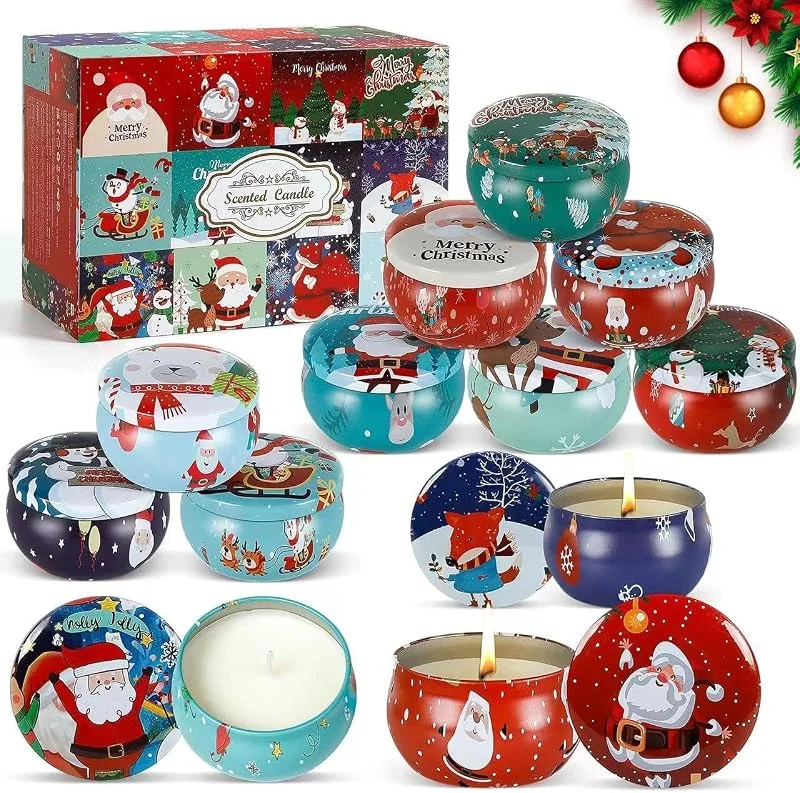 Bszatan Set de Velas Aromáticas Navideñas para Regalo de Mujer, Pack de 12 Velas de 2.5 Oz, Cera de Soja Natural, Velas de Aromaterapia para Cumpleaños, Navidad, Regalos para Ella — Cena a la luz de velas