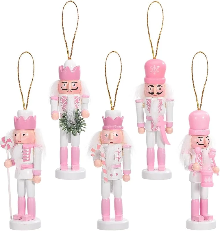 Veemoon 5 Piezas de Cascanueces pequeños Colgantes para árbol de Navidad, de Navidad, Figuras Colgantes de Madera, artesanías Rosas para decoración del hogar, Regalo de Fiesta — Decoracion Navidad