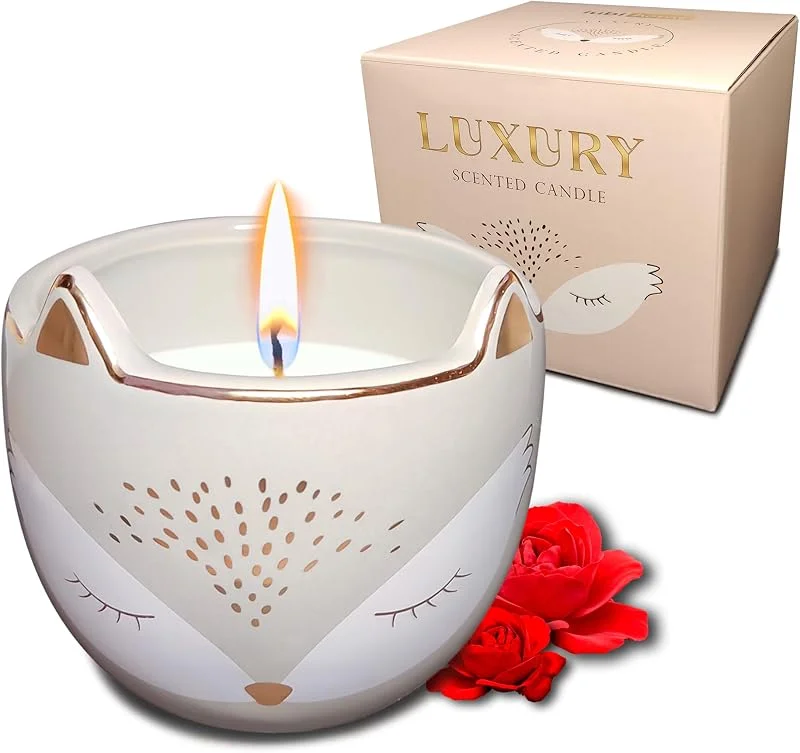 iubihome Vela Decorativa Original en Forma de Zorro, Vela Aromatica en Caja de Regalo, Vela Perfumada para el Hogar — Cena a la luz de velas