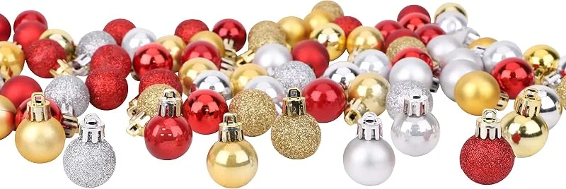 Toyland Conjunto de 96 bolas pequeñas para árbol de Navidad (32 rojas, 32 plateadas y 32 doradas, 2, 5 cm) — Decoracion Navidad