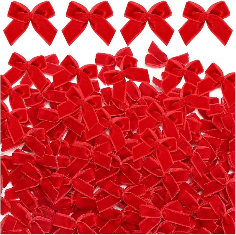 YUNHENTONG Lazo Navidad 120 Piezas Lazos de Navidad 2.5 x 2.5 cm Lacitos Navideños para Decoración de Regalo, Decoración de Scrapbooking, Adornos Navideños (Rojo) — Envoltorio regalo