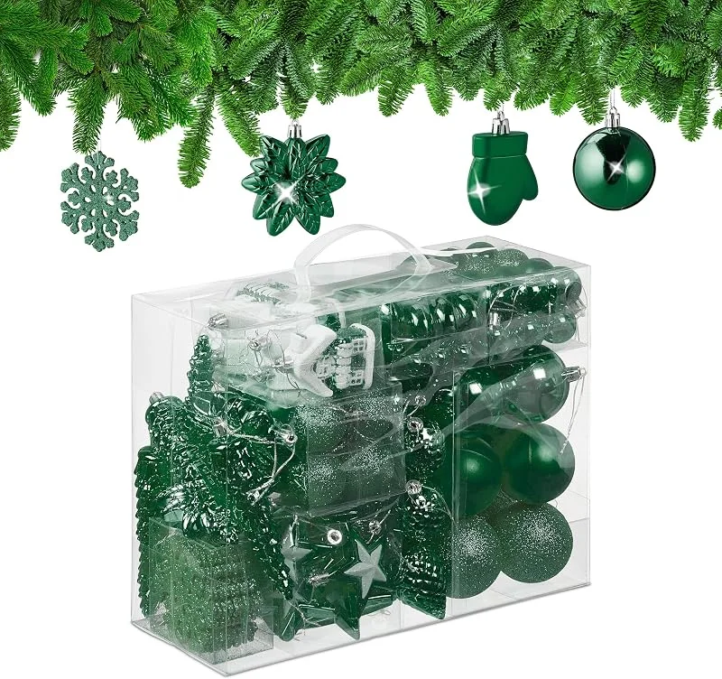 Visita la tienda de Relaxdays Relaxdays Set 100 Bolas Árbol Navidad, Bolitas Navideñas Brillantes, con Purpurina y Mate, 10 Diseños, Verde Oscuro — Decoracion Navidad