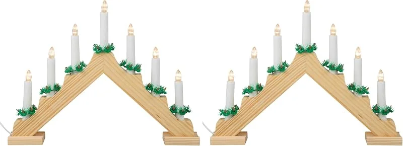 Visita la tienda de Idena Idena 8582088 - Candelabro de Adviento LED de madera de color natural con 7 velas LED de color blanco cálido, con bombilla de repuesto, cable de conexión con interruptor, decoración para navidad — Luces Navidad