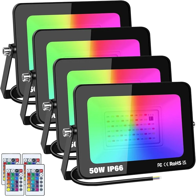 Visita la tienda de YOJZMA 4 x 50W Focos LED RGB Exterior con Control Remoto 5000LM Proyector — Luces Navidad