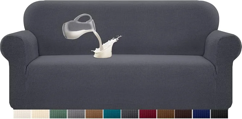 Visita la tienda de Granbest Granbest Funda de sofá elástica en Jacquard de Spandex con Espuma Antideslizante [1 Pieza] 3 plazas Gris — Vino y mesa festiva