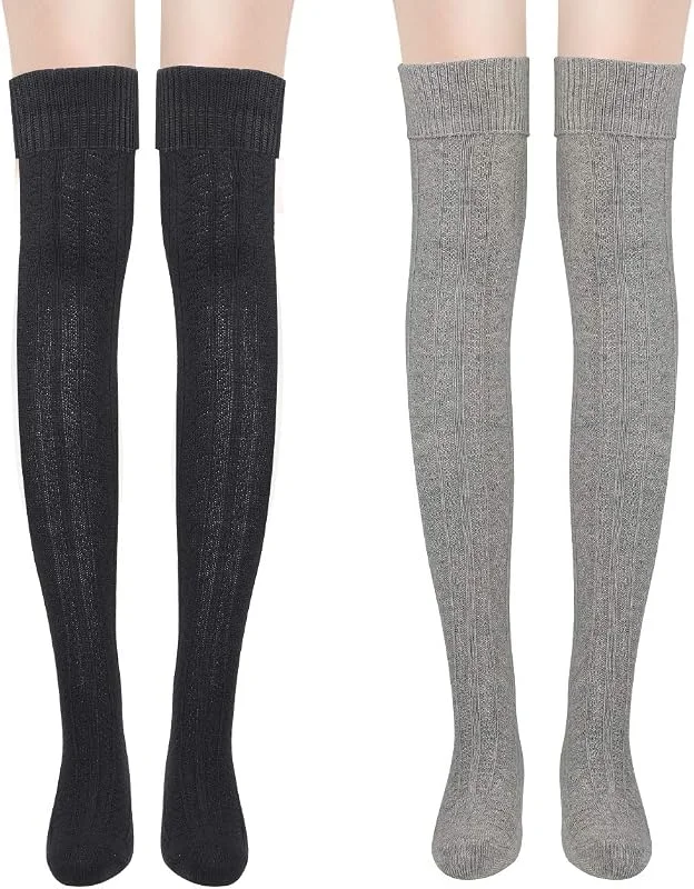 Yuccer 2 Pares Calcetines Largos para Mujeres Algodón Calcetines Hasta la Rodilla — Ropa Navidad