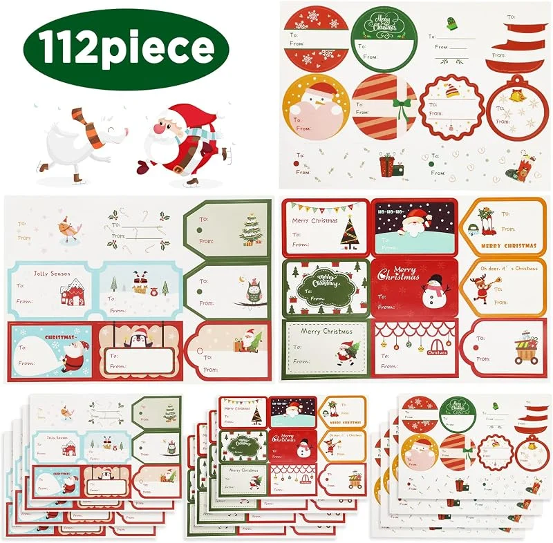 Hianjoo Pegatinas Navideñas Etiquetas, 112 Piezas 28 Estilos Etiquetas de Regalo Pegatinas Etiquetas Autoadhesivas Etiquetas de Nombre de Navidad Presenta Etiquetas para Regalos Festival Cumpleaños — Envoltorio regalo