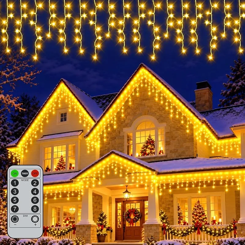 Visita la tienda de GLUROO GLUROO Guirnaldas Luces Exterior, 20M Impermeable Guirnaldas Carámbano Luces con 8 Modos de Control Remoto, Temporizador, Cadena Luces de Navidad para Alero Fiesta Jardín, Blanco Cálido — Luces Navidad