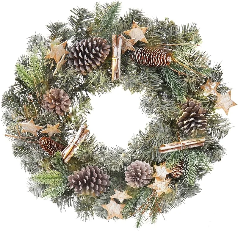 Visita la tienda de Oairse Corona de Navidad artificial de 50 cm de diámetro con piñas decorativas, bayas y flor de Navidad roja para puerta de casa, decoración de pared o decoración de Navidad, decoración de invierno — Decoracion Navidad