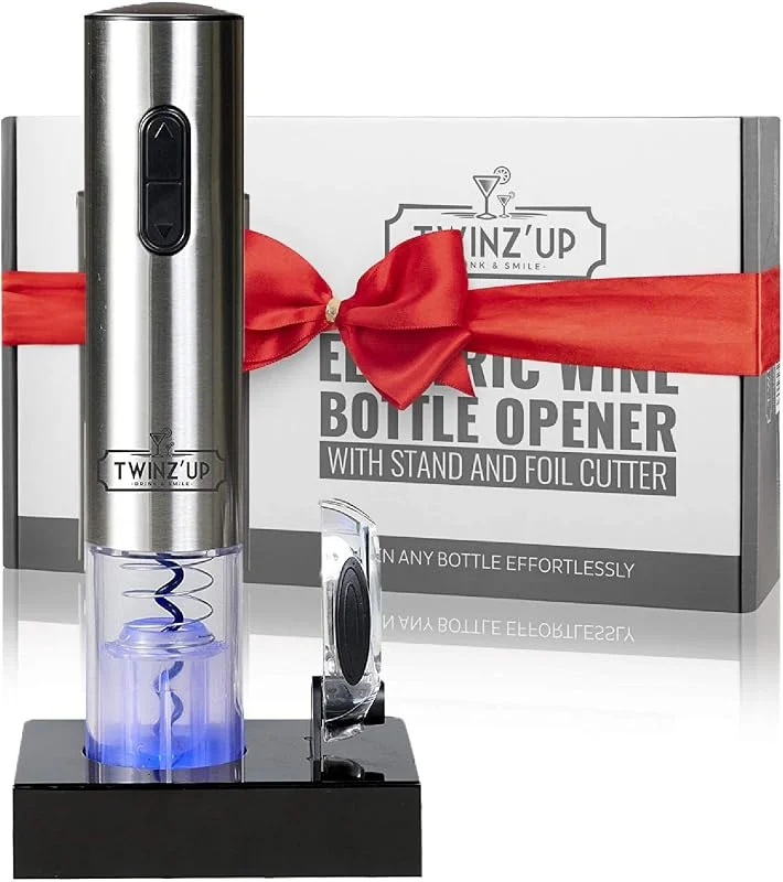 Visita la tienda de Twinz'up Twinz'up Sacacorchos Eléctrico Inalámbrico - Profesional Abridor de Vino Electrico Recargable (Base de Recarga) con Corta Cápsulas - Caja de Regalo — Vino y mesa festiva