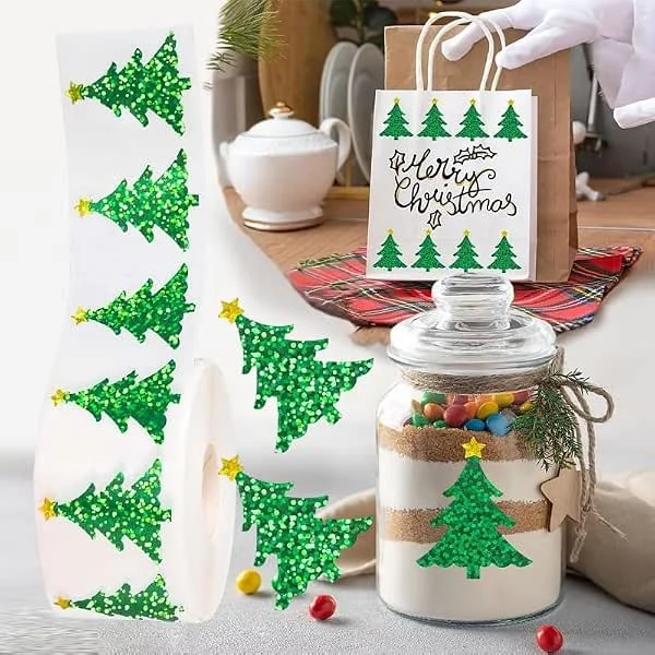 500 hojas, rollo de calcomanías brillantes para árbol de Navidad, etiqueta de regalo de Navidad, calcomanías de recompensa para niños, calcomanías de álbumes de recortes — Envoltorio regalo