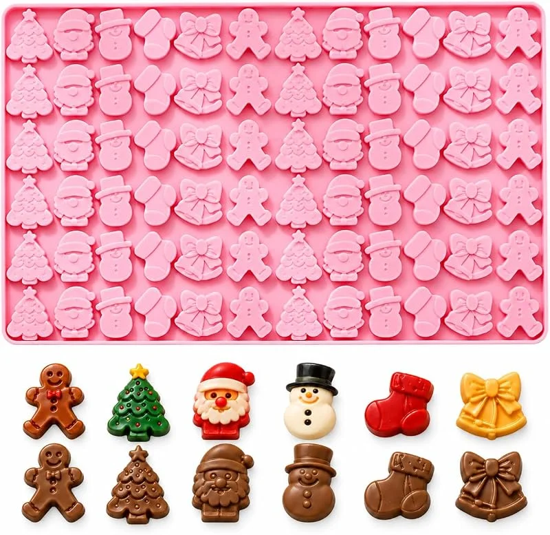 PTaizjjz 1 molde de silicona de Navidad con diseño de hombre de jengibre, árbol de Navidad, Papá Noel, calcetín navideño, muñeco de nieve y campana, mini molde de silicona para dulces, galletas, gelatina — Hogar y cocina