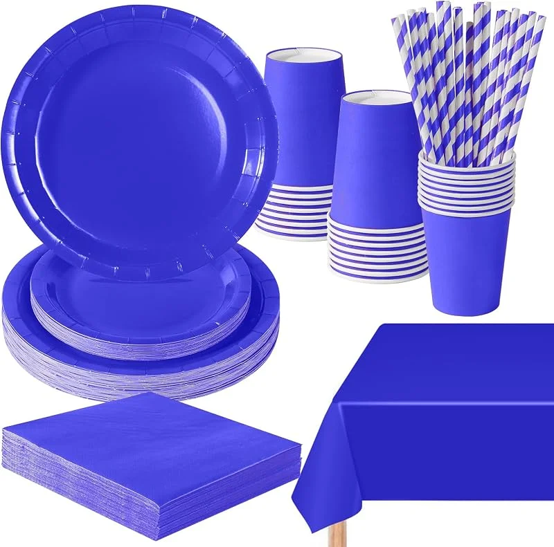 PYAILI Vajilla Desechable Azul Zafiro para Cumpleaños, 24 Invitados — Adviento y mesa