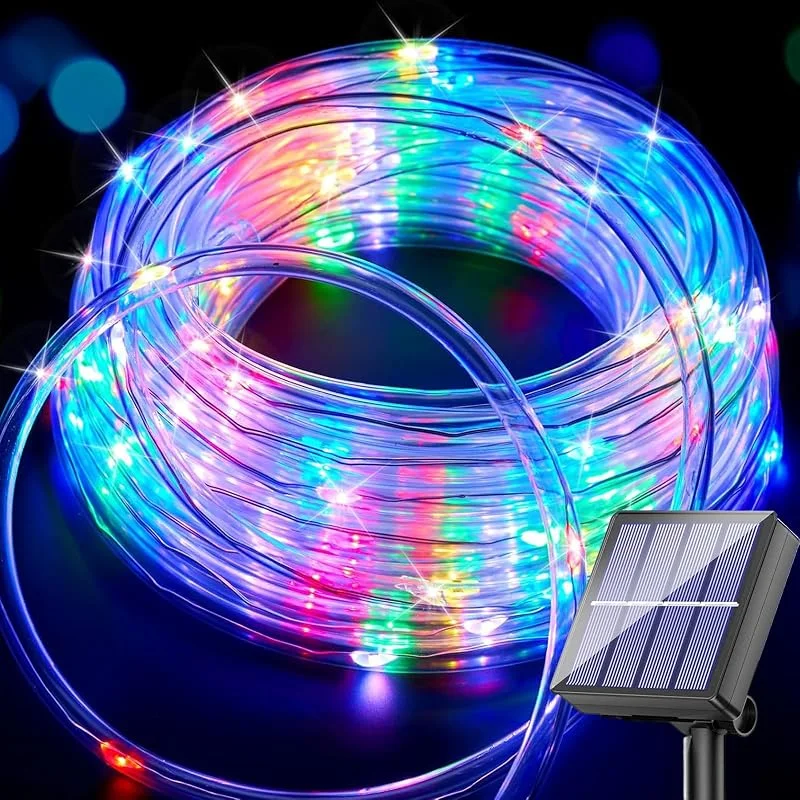 Aofonchy Solar Luces de Cuerda de Tubo Exterior, 10M 100LEDs Impermeable Cuerda Luce de Tubo con 8 Modos, Manguera Guirnaldas Luces para Jardín Terraza Patio Navidad Fiesta Decoración — Luces Navidad