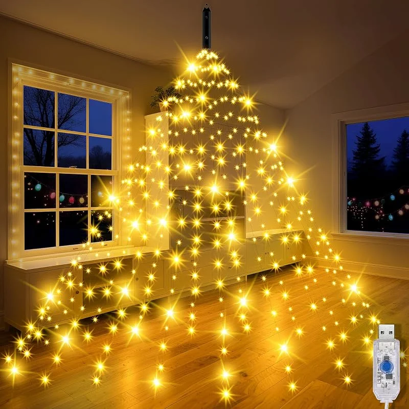 Uping Luces Arbol Navidad 400 Led 2M 20 Hilos Luces Navidad Exterior Interior Para Arbol Guirnalda Luzes Natal Decoracion con USB Blanco Cálido