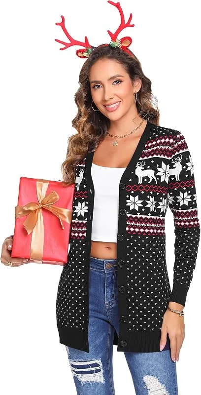 Visita la tienda de iClosam iClosam Cárdigans Navidad Mujer Suéter de Navideños con Botones Invierno — Ropa Navidad