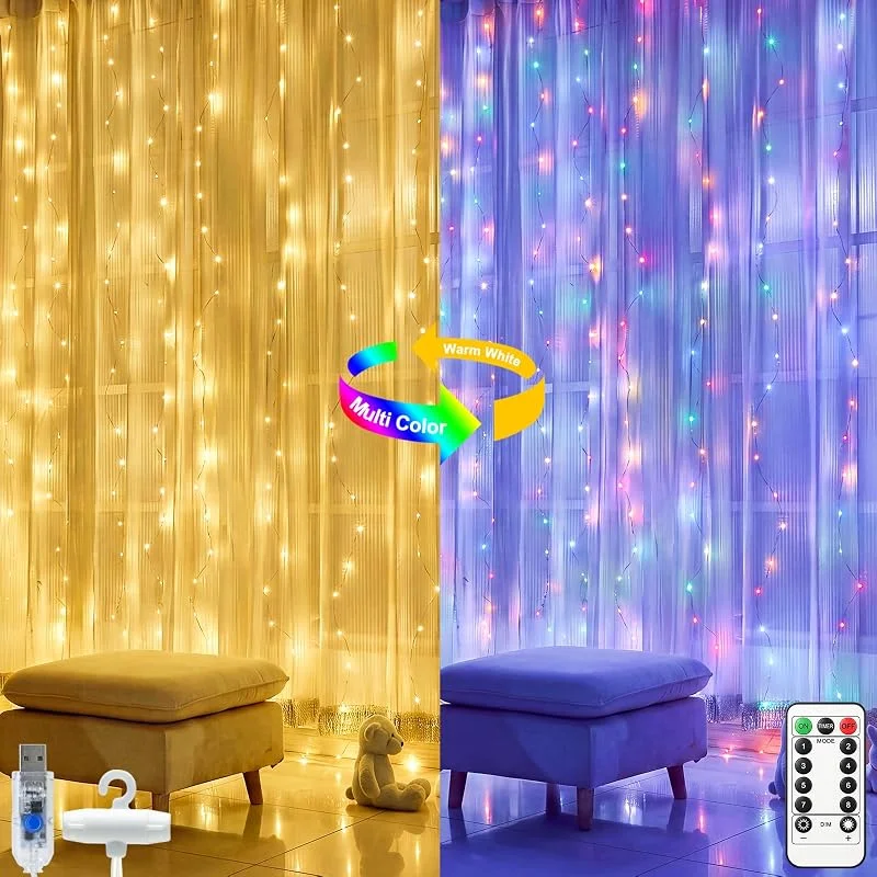 Visita la tienda de btfarm btfarm Cortina Luces Navidad 3x3M 300LED Multicolor Blanco Cálido con Mando