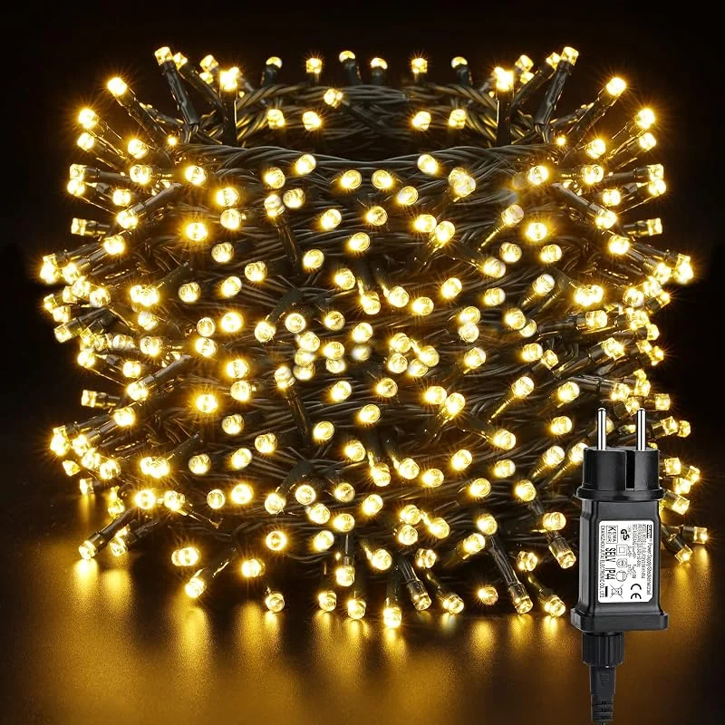 BrizLabs Luces Arbol de Navidad Exterior, 80M 800 LED Blanco Cálido Guirnalda Luces Navidad Decoración Enchufe 8 Modos Impermeable Cadena de Luces para Interior Boda Fiesta Jardín Balcón, Cable Verde