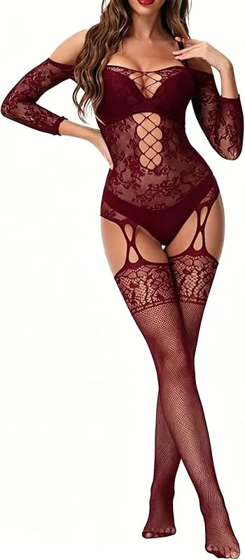 Visita la tienda de XIUSEMY XIUSEMY BodysuitSexy para mujeres Bodystocking de red de pez Traje de una pieza Ropa interior de noche — Ropa Navidad