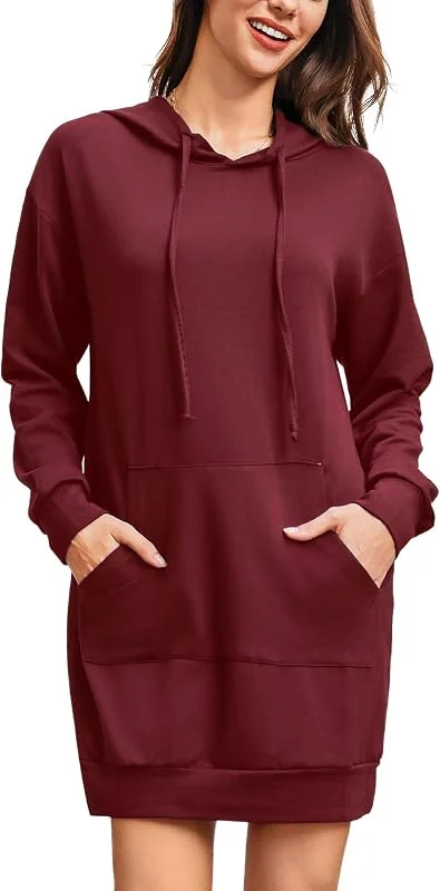 Visita la tienda de Terecey Terecey Vestido Sudadera Mujer Elegante Sudadera Larga con Capucha para Mujer Vestido con Capucha Mujer con Bolsillo de Otoño Invierno Sudadera Vestido Manga Larga de Color Sólido — Ropa Navidad