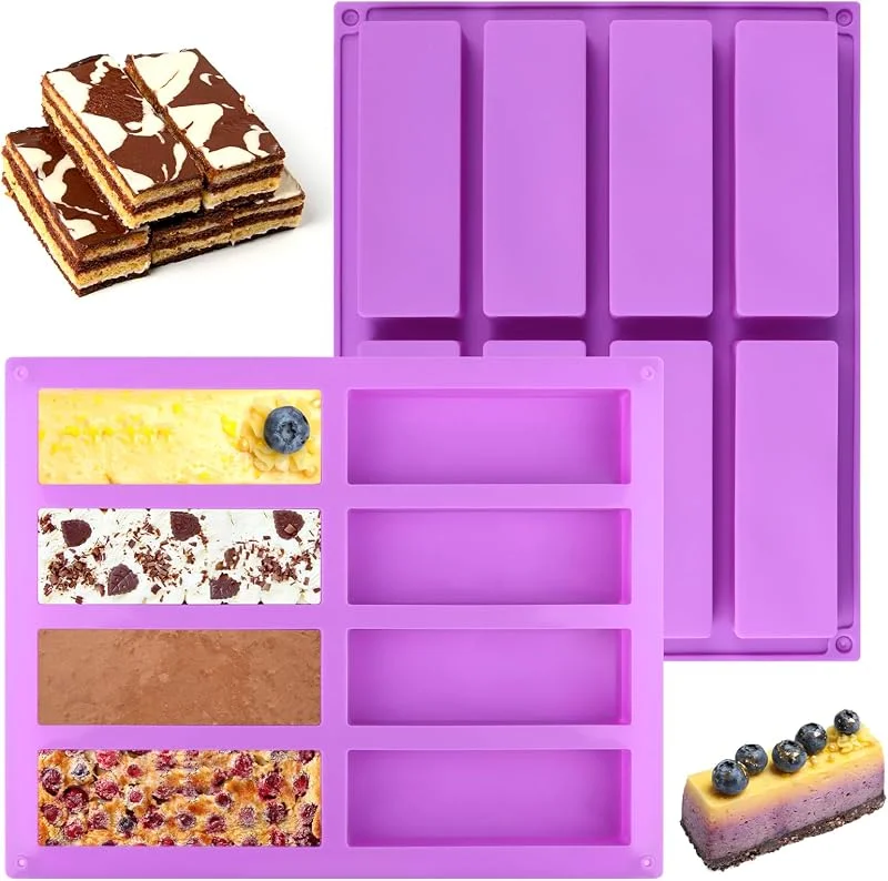 UWOBEFO 2 PCS 8 Cavidades Silicona Moldes de Silicona Rectangulares Molde de Silicona Rectangular Púrpura Molde Silicona Rectangular Chocolate Moldes para Barritas Energeticas Moldes de Barra de Cereal — Hogar y cocina