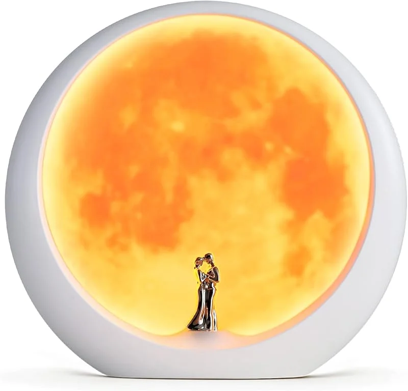mamre Lámpara de Humor de Luna Regalo único de Aniversario de Bodas de San Valentín Decoración de Arte, Boda Blanca Bajo Luna Llena (No recargable) — Cena a la luz de velas