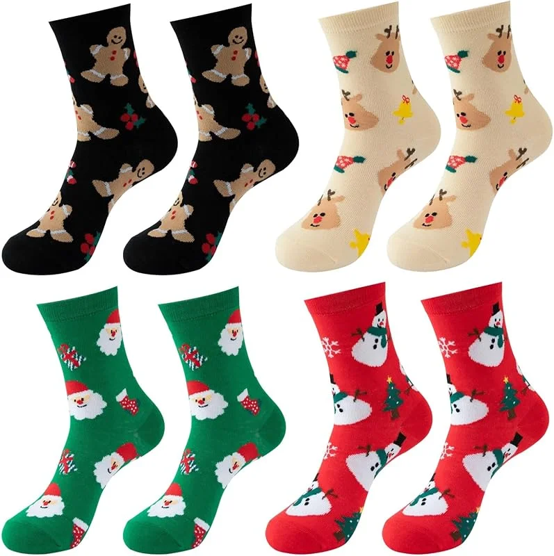 KOMEIYL 4pcs Navidad Calcetines, Suave Divertidos Calcetines Navideños, Christmas Socks Motivo Navideño, Unisex Navidad Socks, Aplica a Temática Navideña Sentir Ambiente Festivo — Decoracion Navidad