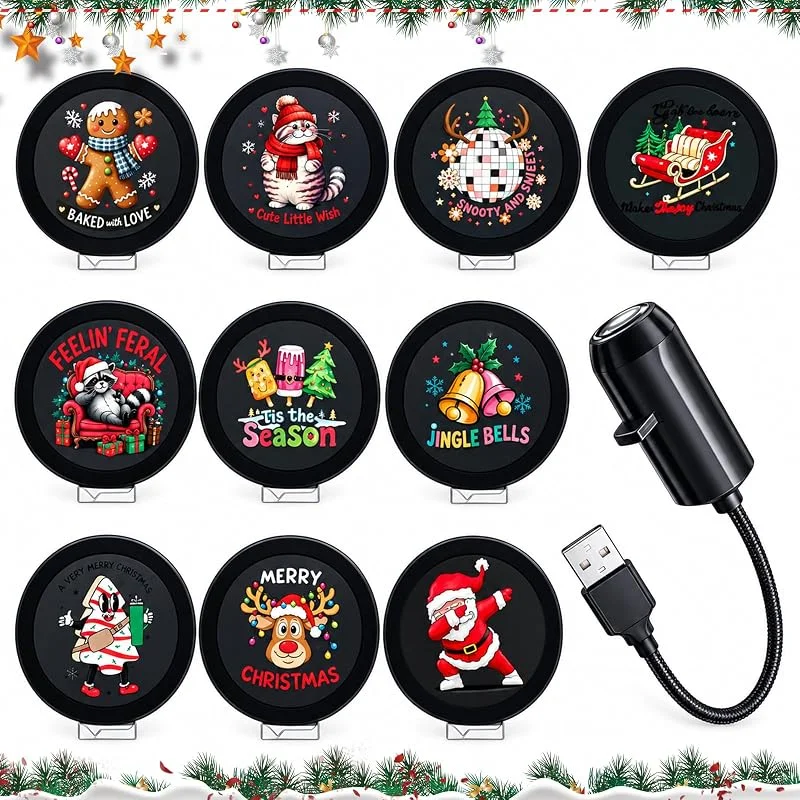 LuGirlre Christmas - Proyector de Navidad HD USB Plug and Play para interiores (Xmas-10films) — Luces Navidad