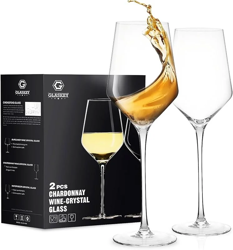 Visita la tienda de GLASKEY GLASKEY Juego de 2 Copas de Vino Blanco Sopladas a Mano, Copa de Vino Cristal Fino, Copas de Vino Modernas de Tallo largo de 450 ml, Regalo para el uso diario, aniversarios y días — Vino y mesa festiva