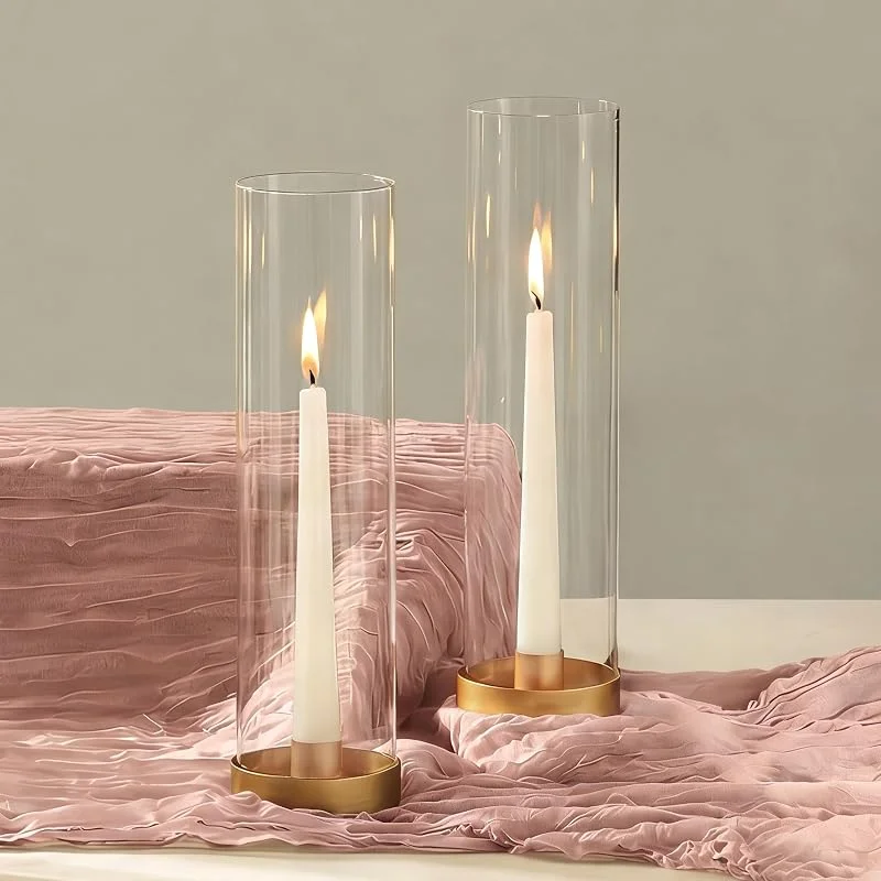Visita la tienda de Nuptio NUPTIO Huracán Candelabro Titular de Oro: 2 Piezas de Vidrio de Metal Candelabros para Vela Cónica Palo de 30cm de Alto Claro Abierto Terminó Candelabro Cilindro Sombra La Boda del Partido Centros — Cena a la luz de velas