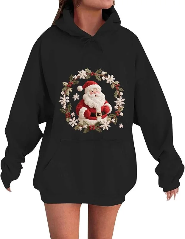 Generic Sudaderas con capucha de Navidad para mujer, diseño de corona de Papá Noel — Ropa Navidad