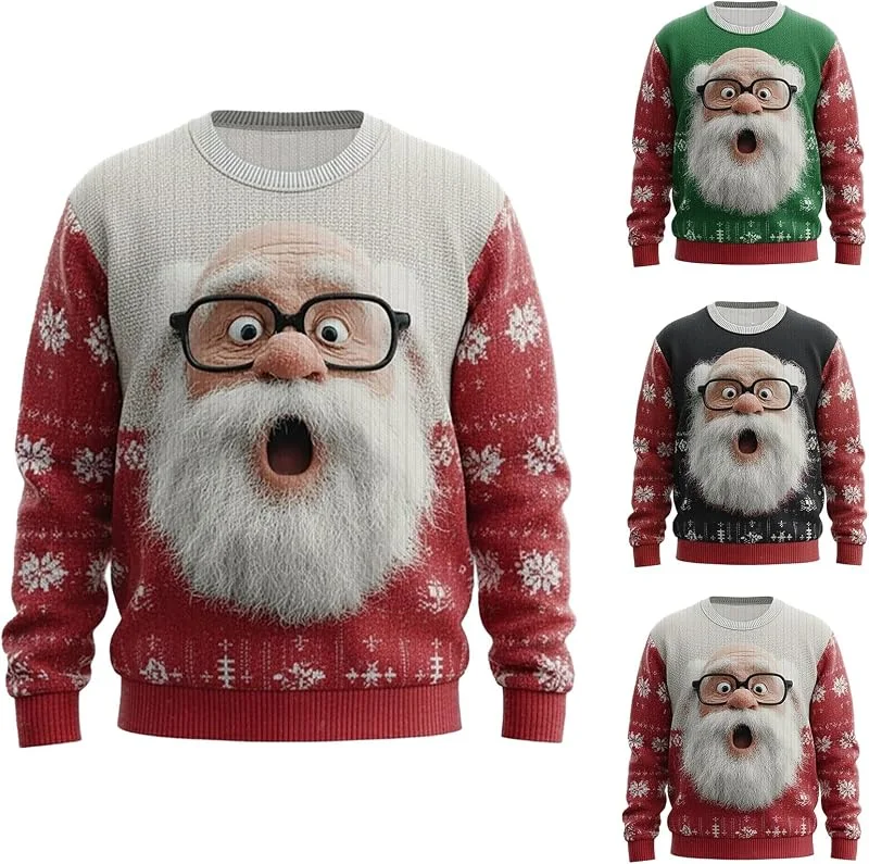 PINTUTU Jersey Navidad Hombre Ugly Sudadera De Navidad para Hombre Y Mujer, Sudaderas De Punto Impresión Pere Noel Feo, Cuello Redondo, Jumper Tops Manga Larga, Jersey, Creativo, Divertido Suave — Ropa Navidad
