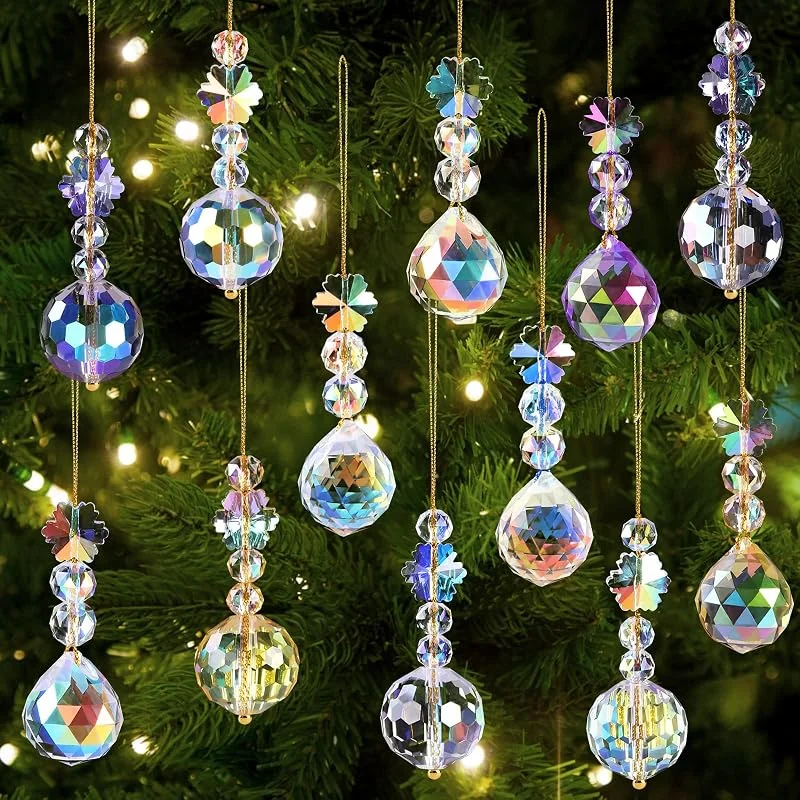 XIMISHOP 12 bolas de cristal para árbol de Navidad de 22 mm, bolas de cristal de prisma de Navidad arcoíris para colgar en el árbol de Navidad, decoraciones de atrapasueños, decoraciones de boda — Decoracion Navidad