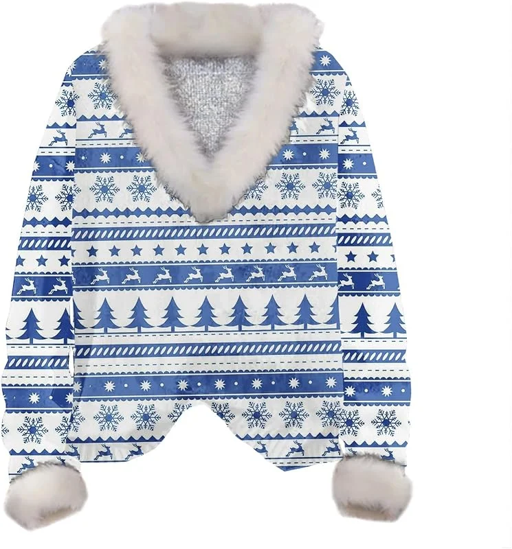 Generic HUIFUAO Sudaderas de Navidad para mujer, suéteres feos de Navidad para mujer, árbol de Navidad, cuello de pelo, manga larga, suéter de Navidad para mujer — Ropa Navidad