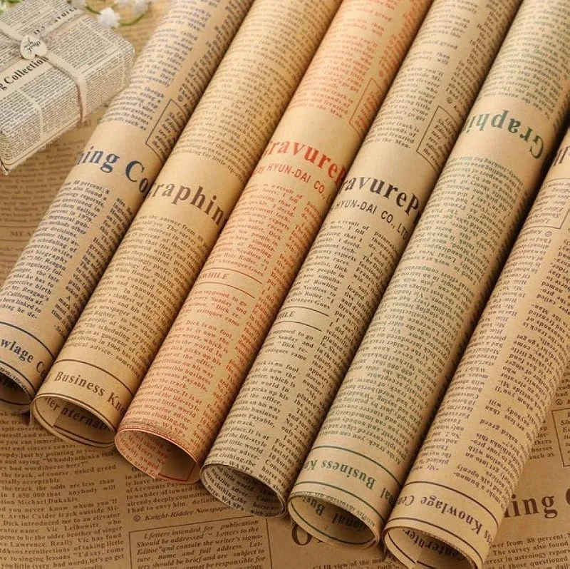 KAHEIGN 25 Hojas Papel de Navidad Regalo, 75 x 52cm Kraft Reciclado Papeles para Envolver Regalos Hojas de Papel de Navidad Regalo Periódico Vintage para Envolver Regalos de Bricolaje(5 Colores) — Envoltorio regalo