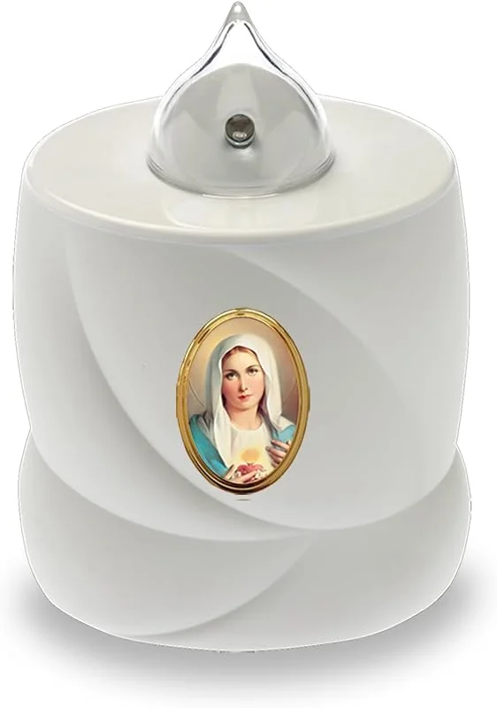 AROBA Vela LED para tumba, efecto parpadeante, largo tiempo de combustión de hasta 200 días, reutilizable, color blanco, Santa María — Cena a la luz de velas