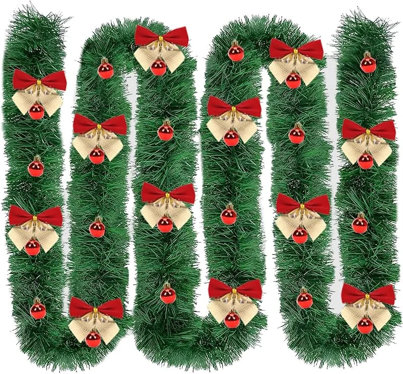 Visita la tienda de O-Kinee Guirnalda de Navidad de 10 m con 12 Lazos con 12 Bolas, Guirnalda Artificial para escaleras de Navidad y Chimenea, Nieve — Decoracion Navidad